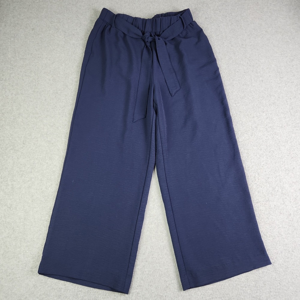 Ella Rafaella Cropped Pants Womens Small Navy Loose Fit‎ Blue Tie Waist Wide Leg